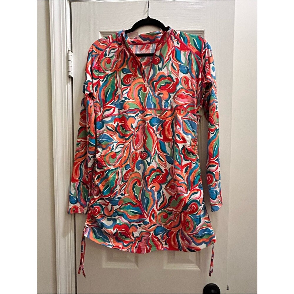 Coolibar Sun Protection Swim Dress Cover Up Medium Multicolor Floral-Print